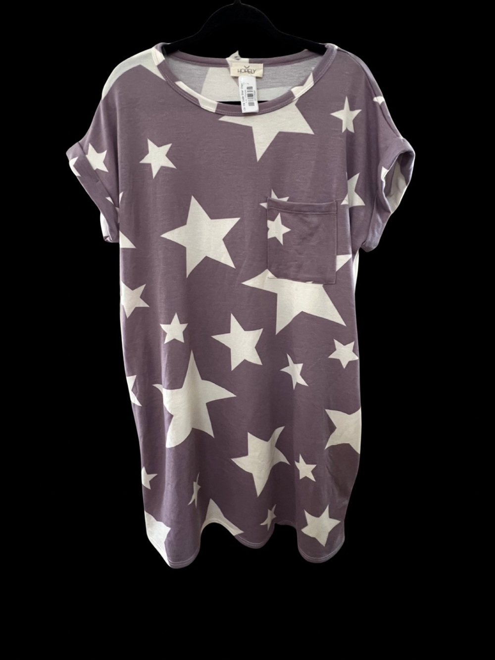 HOPELY Purple Star Print Short Sleeve T-Shirt Dress / Tunic